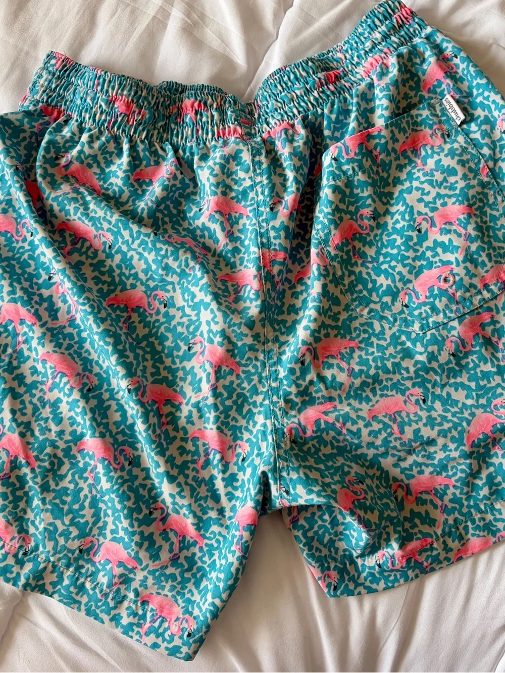 chubbies Teal and Pink Flamingo Swim Trunks